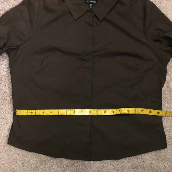 le chateau Brown Ruch Sleeve Button Down Blouse - Picture 10 of 13